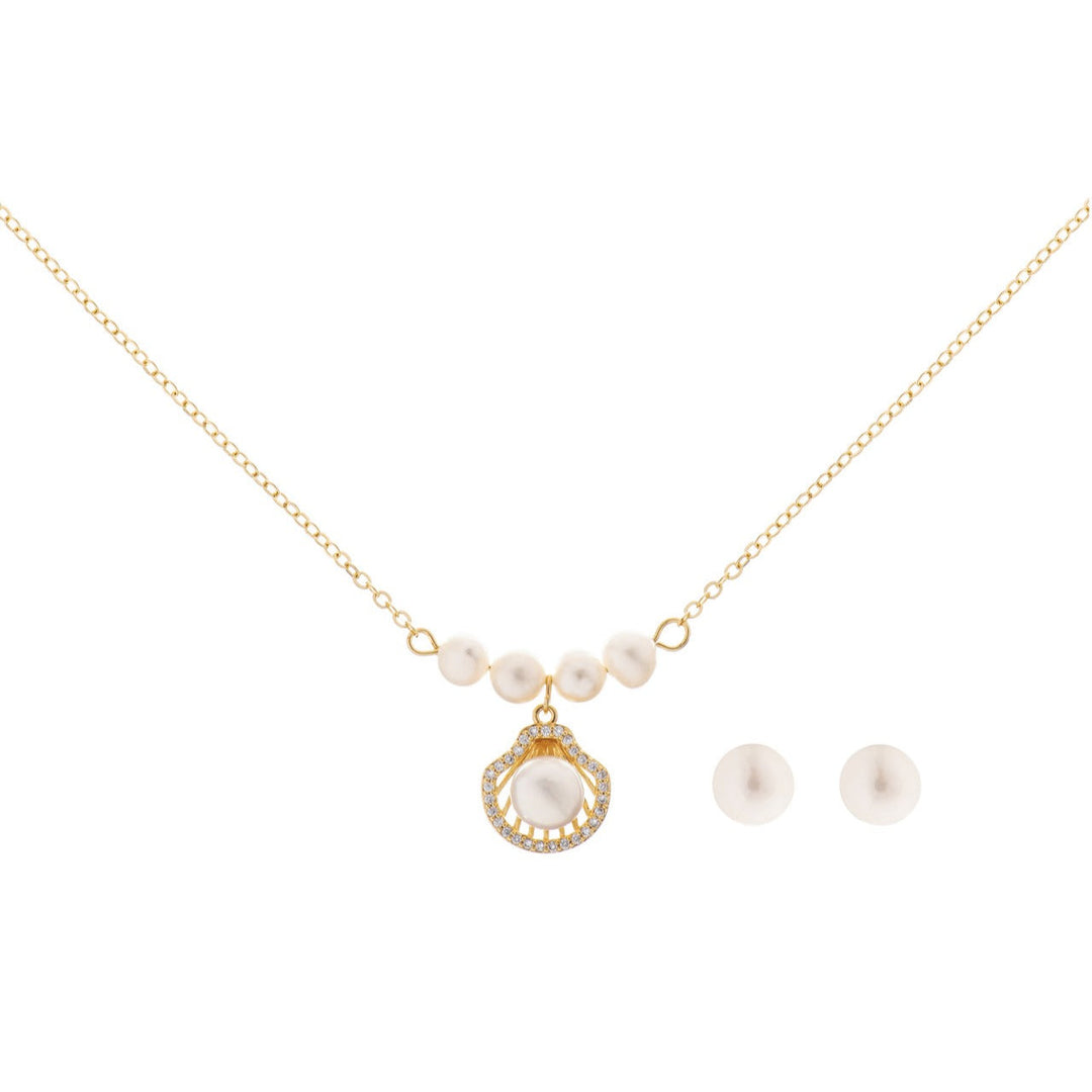 Parure de mariée NS1018 – pendentif perle et zircons, dorée G.Westerleigh
