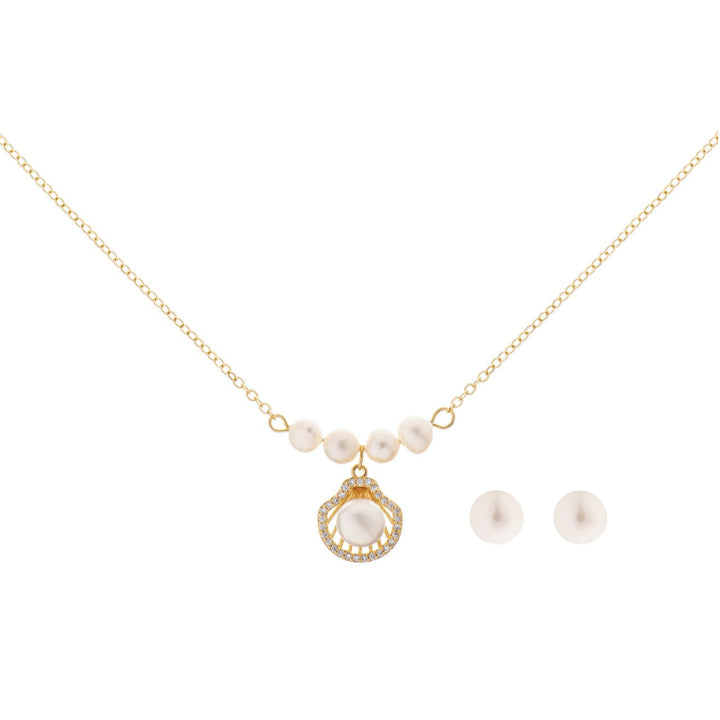 Parure de mariée NS1018 – pendentif perle et zircons, dorée G.Westerleigh