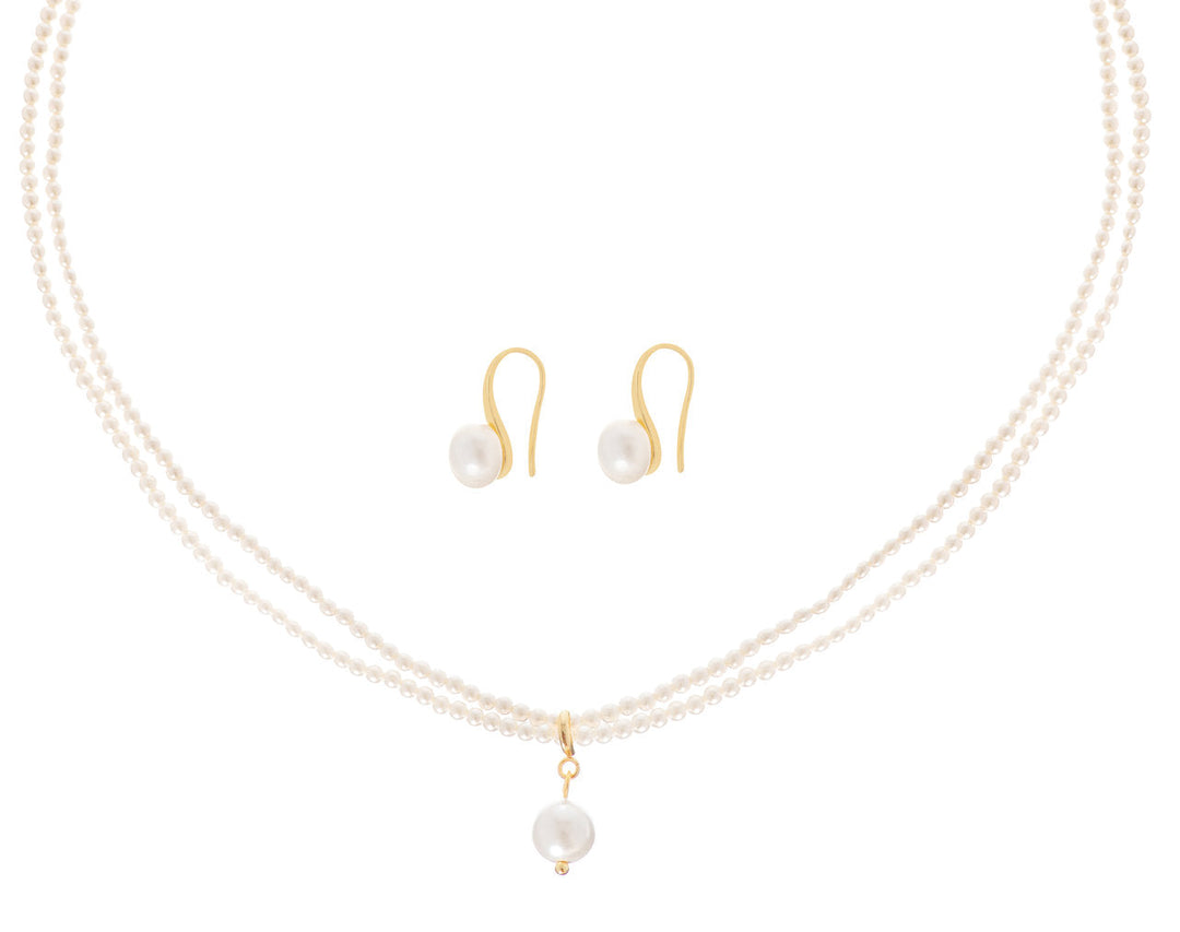 Parure de mariée NS1020 – collier double rang de perles, dorée G.Westerleigh