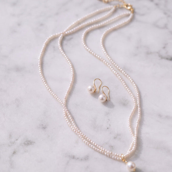 Parure de mariée NS1020 – collier double rang de perles, dorée G.Westerleigh