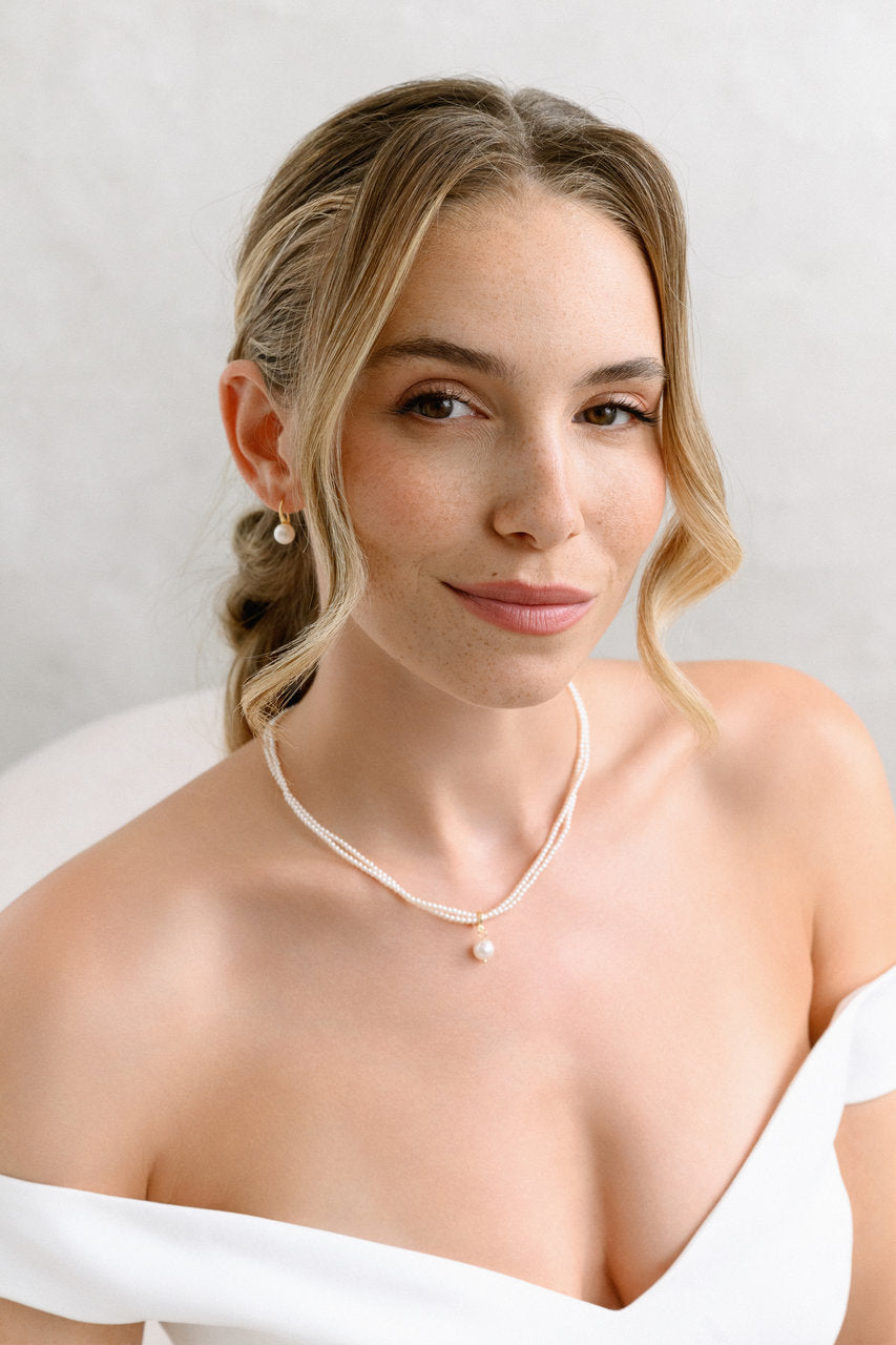 Parure de mariée NS1020 – collier double rang de perles, dorée G.Westerleigh, photo portée 1
