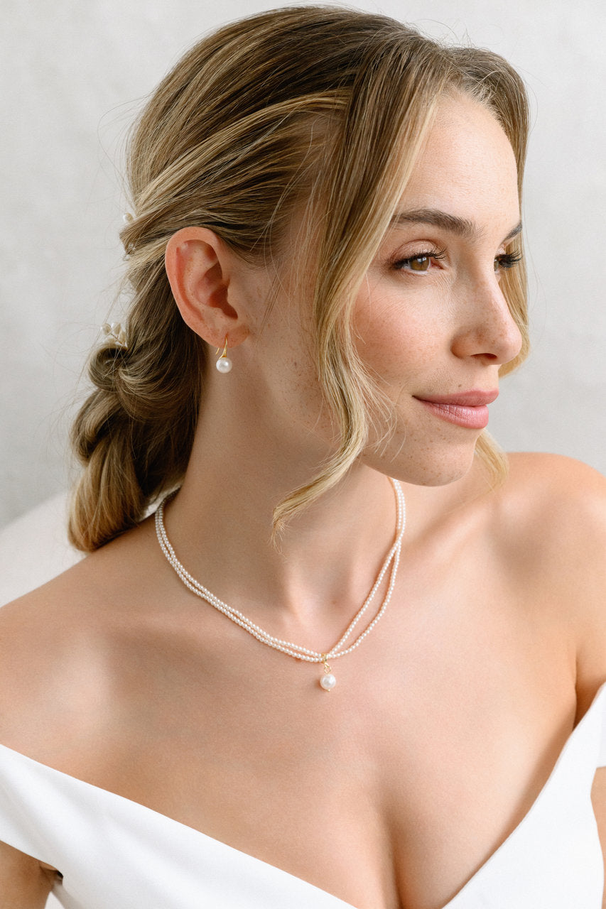 Parure de mariée NS1020 – collier double rang de perles, dorée G.Westerleigh, photo portée 2