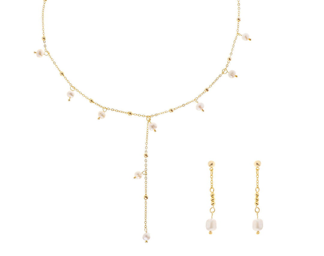 Parure de mariée NS1035 – collier cravate perles d'eau douce, dorée G.Westerleigh