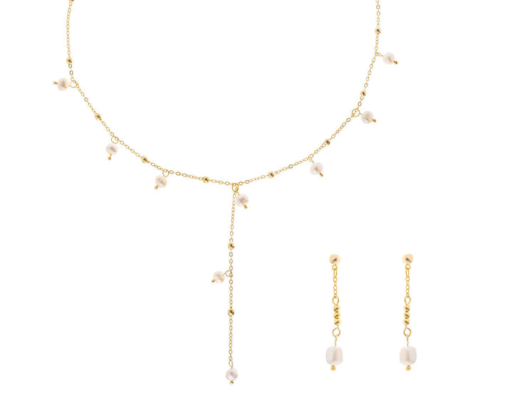 Parure de mariée NS1035 – collier cravate perles d'eau douce, dorée G.Westerleigh