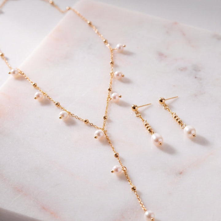 Parure de mariée NS1035 – collier cravate perles d'eau douce, dorée G.Westerleigh