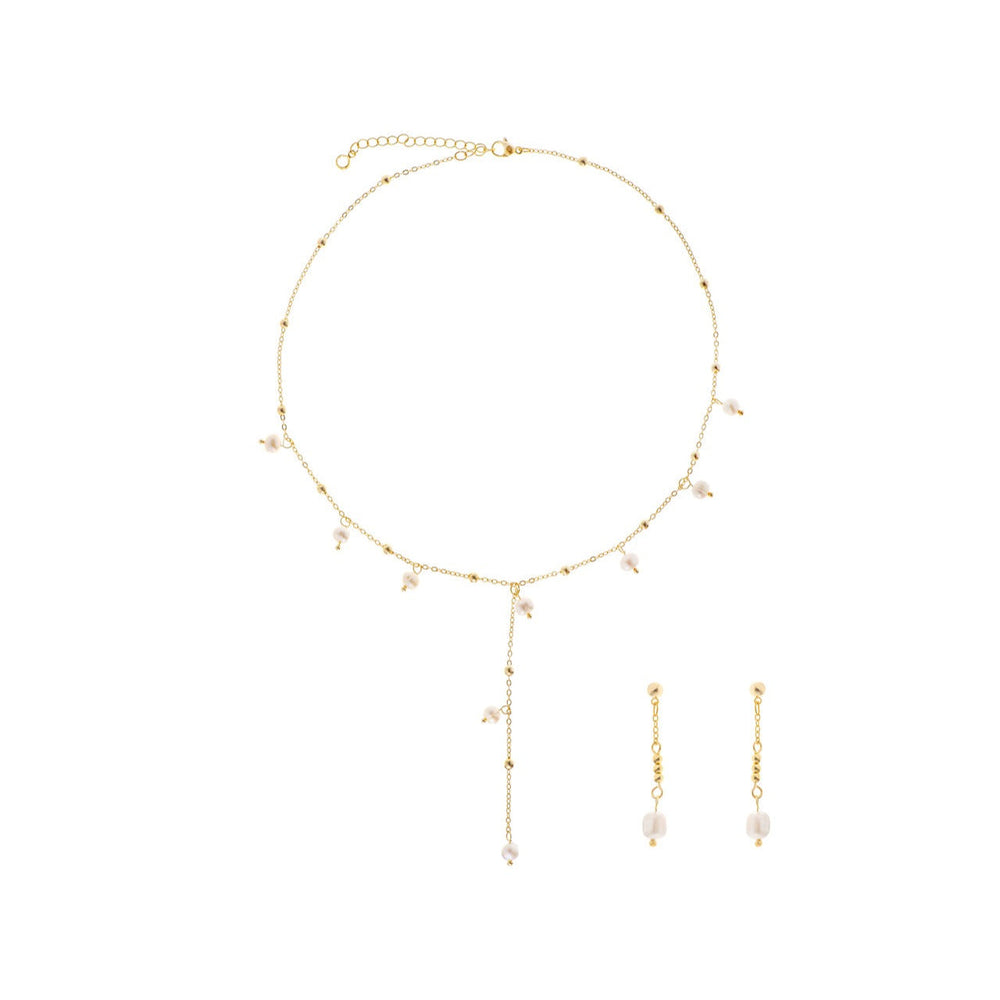 Parure de mariée NS1035 – collier cravate perles d'eau douce, dorée G.Westerleigh