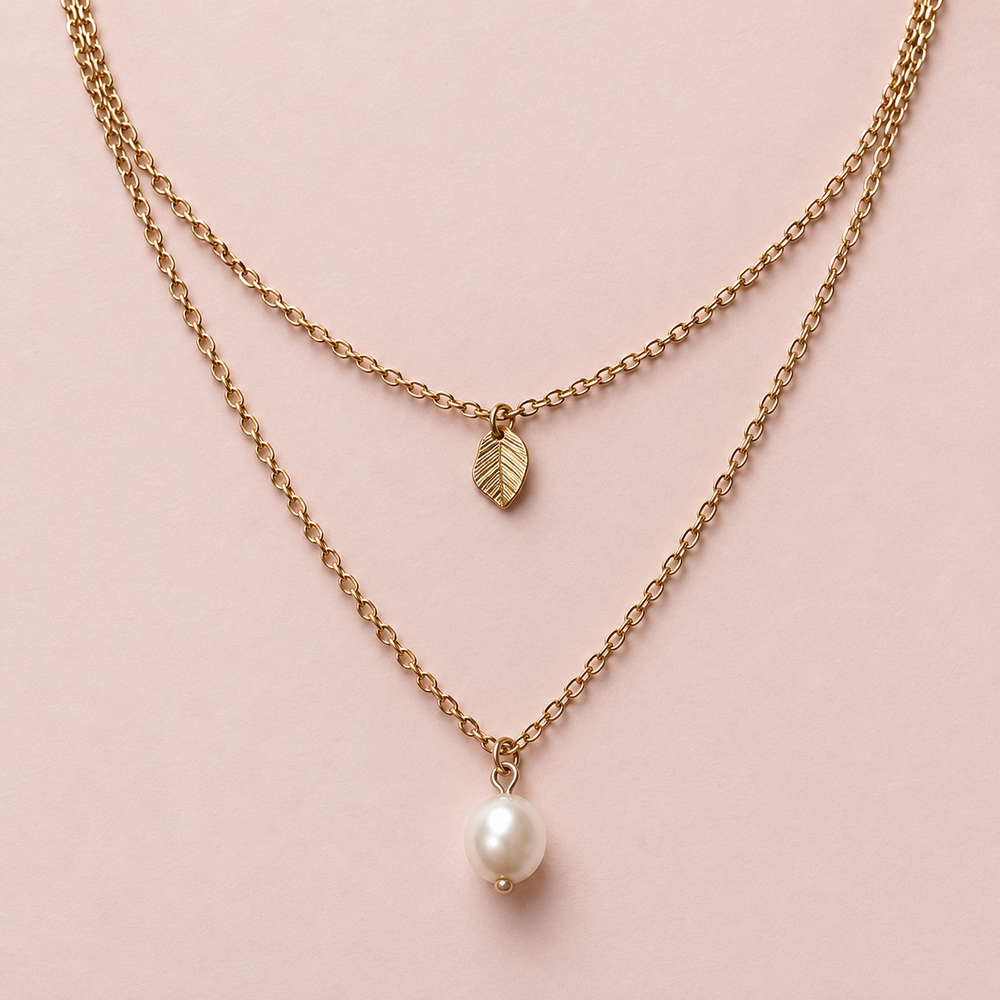 Parure de mariée NS1157 – double chaîne et perle nacrée Eglantine Créations