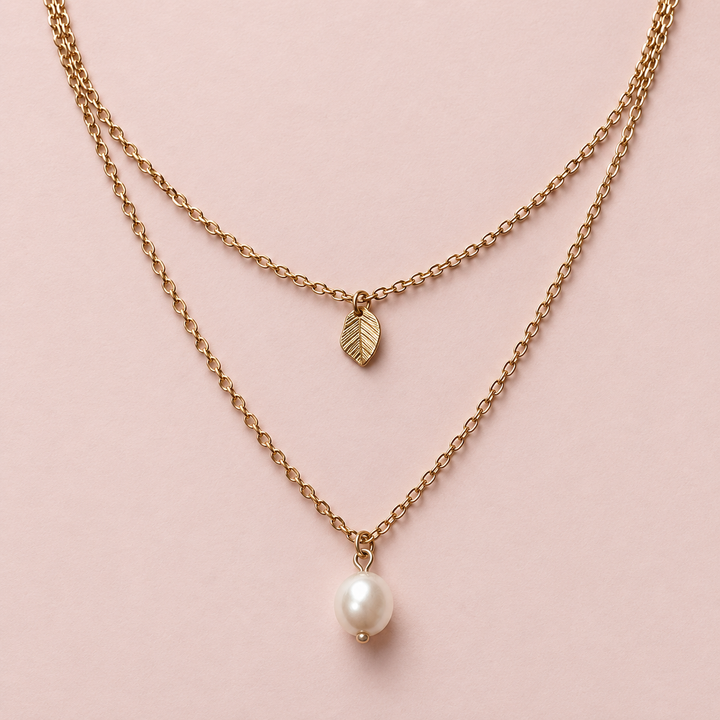 Parure de mariée NS1157 – double chaîne et perle nacrée Eglantine Créations