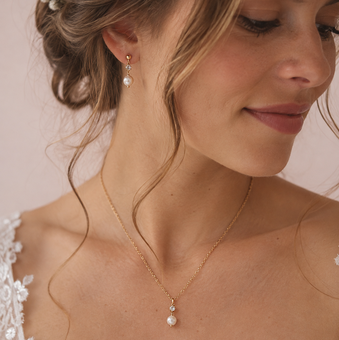 Parure de mariée NS1160 – perle nacrée et cristal Eglantine Créations