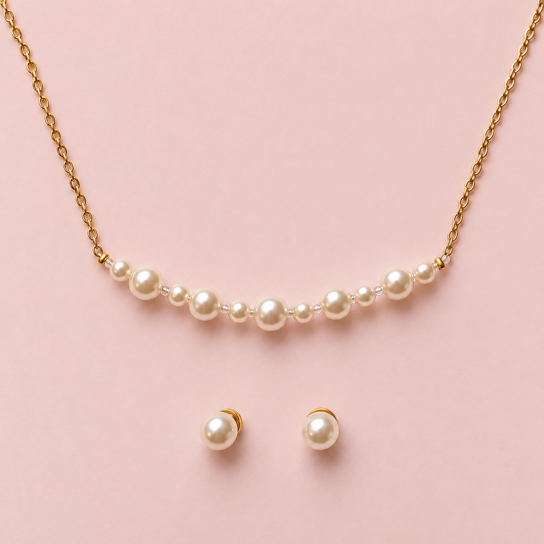 Parure de mariée NS1764 – collier et boucles d'oreilles en fines perles nacrées Eglantine Créations