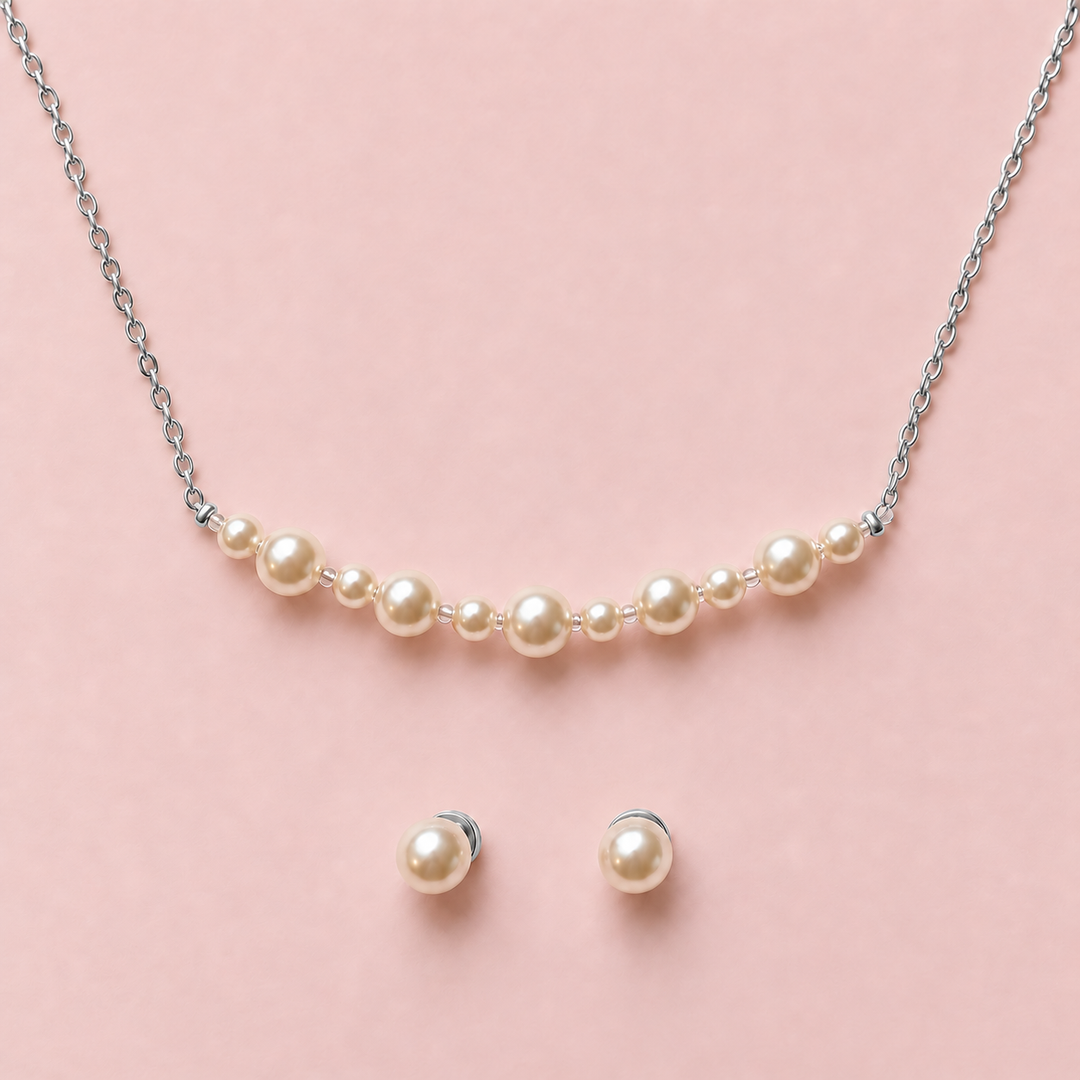 Parure de mariée NS1764 – collier et boucles d'oreilles en fines perles nacrées Eglantine Créations
