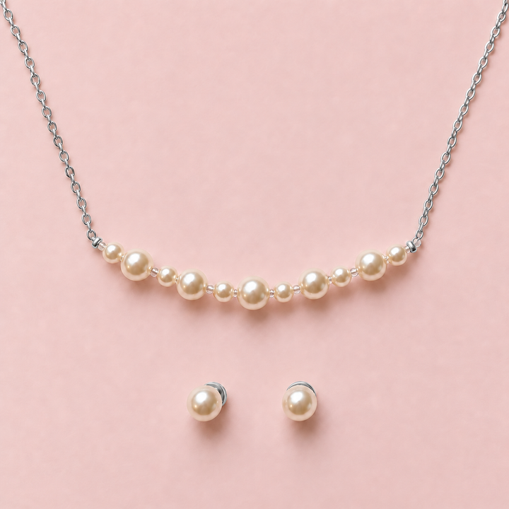 Parure de mariée NS1764 – collier et boucles d'oreilles en fines perles nacrées Eglantine Créations