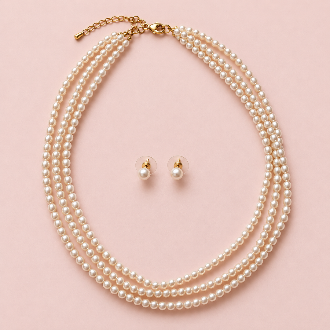 Parure de mariée NS1767 – collier de perles nacrées à plusieurs rangs Eglantine Créations