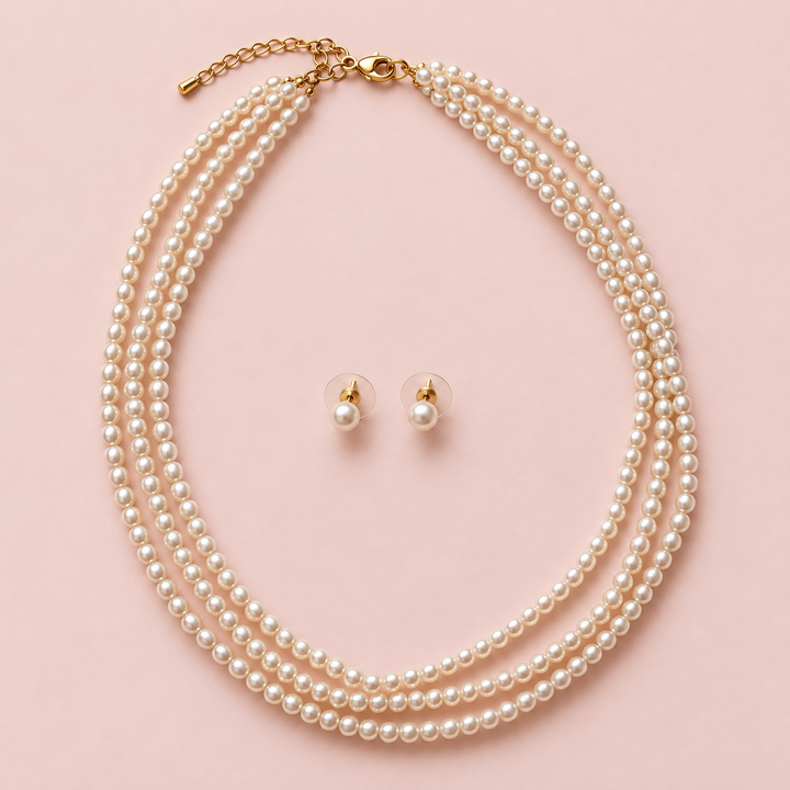 Parure de mariée NS1767 – collier de perles nacrées à plusieurs rangs Eglantine Créations