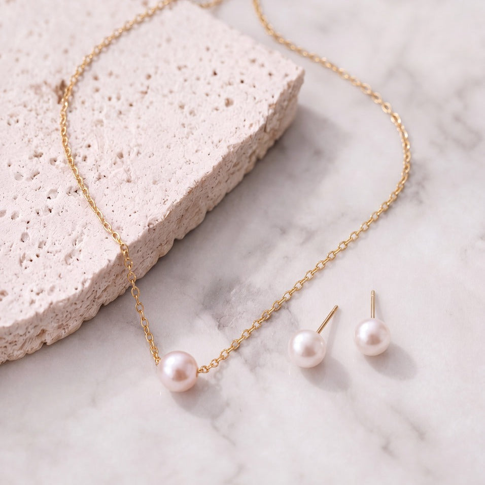 Parure de mariée NS4258 – collier fin à perle unique, dorée G.Westerleigh