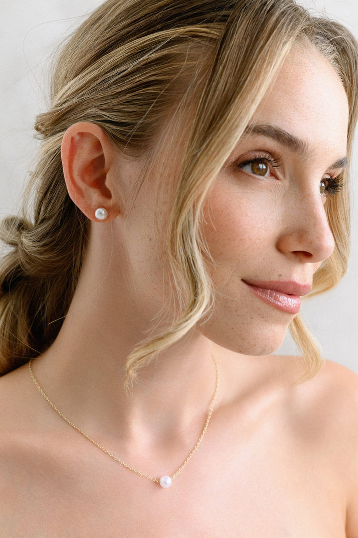 Parure de mariée NS4258 – collier fin à perle unique, dorée G.Westerleigh, photo portée 2