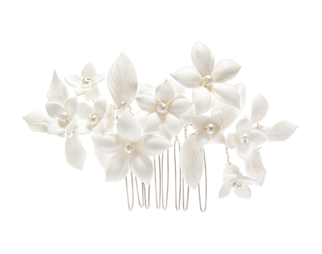 Peigne de mariée HC04 – fleurs blanches, argent G.Westerleigh