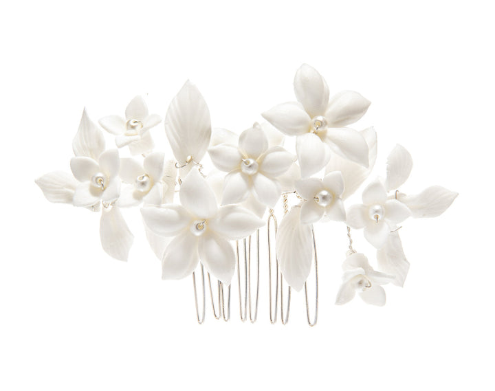 Peigne de mariée HC04 – fleurs blanches, argent G.Westerleigh