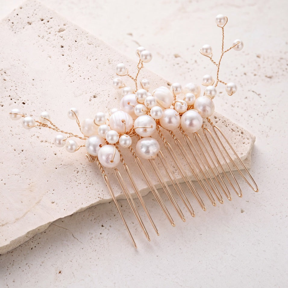 Peigne de mariée HC1009 – perles d'eau douce, doré G.Westerleigh