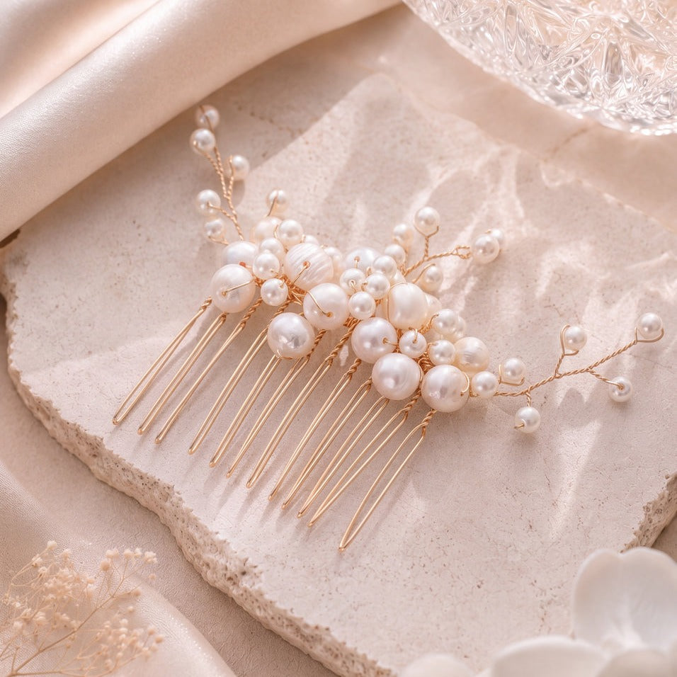 Peigne de mariée HC1009 – perles d'eau douce, doré G.Westerleigh