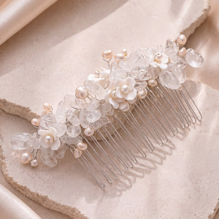 Peigne de mariée HC1014 – pierres naturelles et cristaux, argent G.Westerleigh