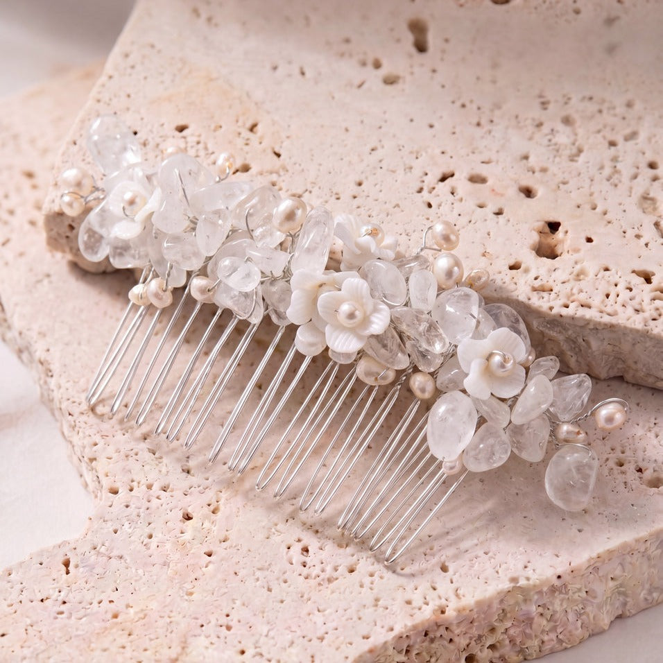 Peigne de mariée HC1014 – pierres naturelles et cristaux, argent G.Westerleigh