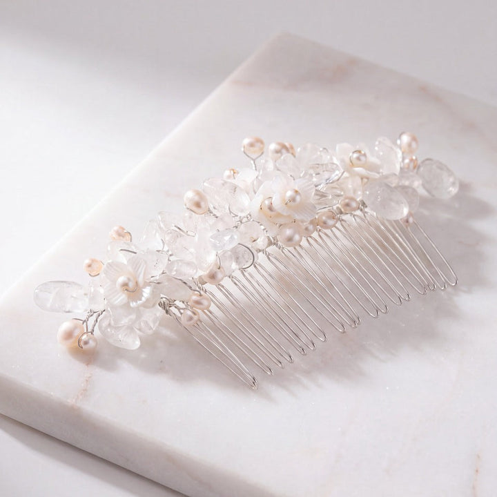 Peigne de mariée HC1014 – pierres naturelles et cristaux, argent G.Westerleigh