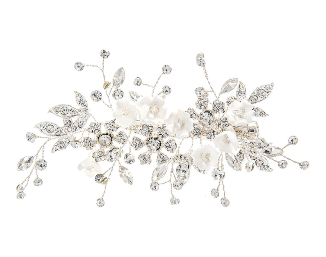 Peigne de mariée HC1028 – fleurs blanches et cristaux, argent G.Westerleigh