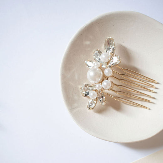 Peigne de mariée HC2701 ivoire et argent, Eglantine Créations