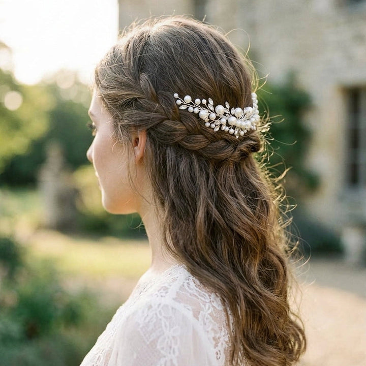 Peigne de mariée HC2707 – branche de perles et cristaux Eglantine Créations