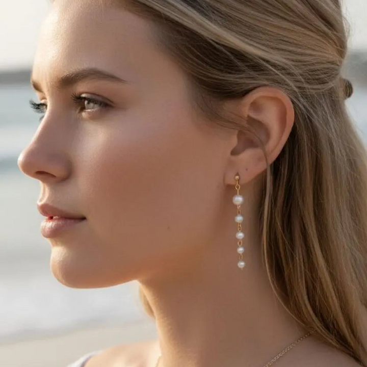 Pendantes d'oreilles perles nacrées blanches-mariage.: Doré L'atelier du 6