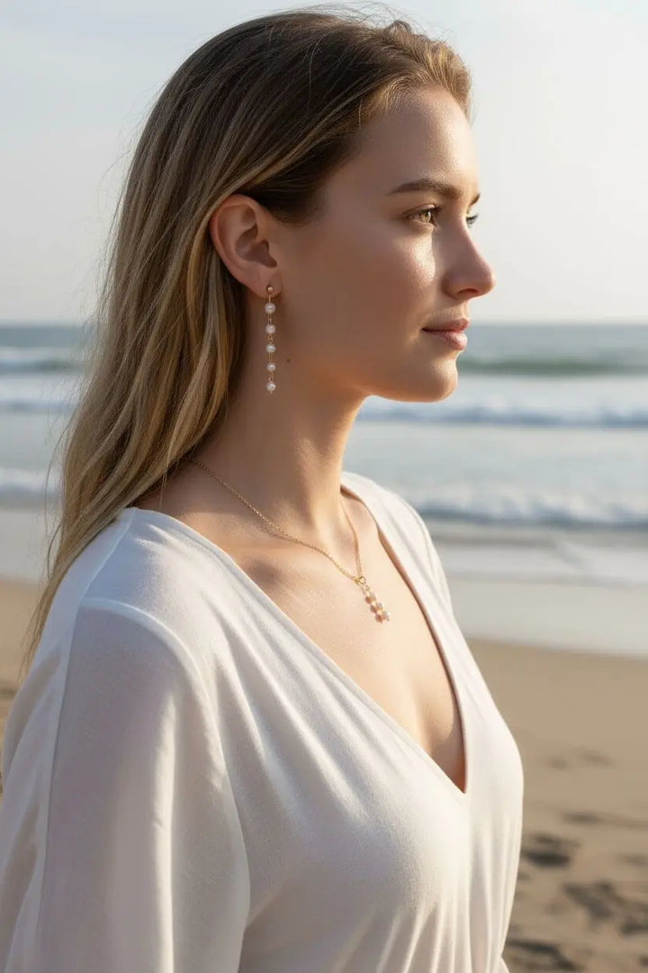 Pendantes d'oreilles perles nacrées blanches-mariage.: Doré L'atelier du 6