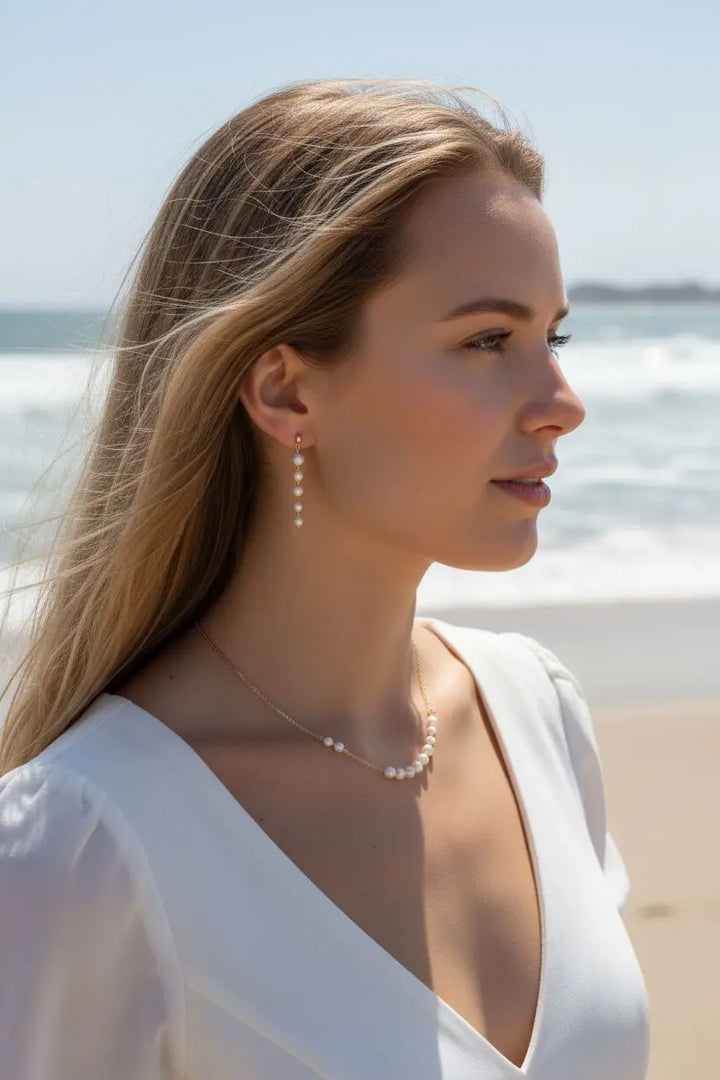 Pendantes d'oreilles perles nacrées blanches-mariage.: Doré L'atelier du 6