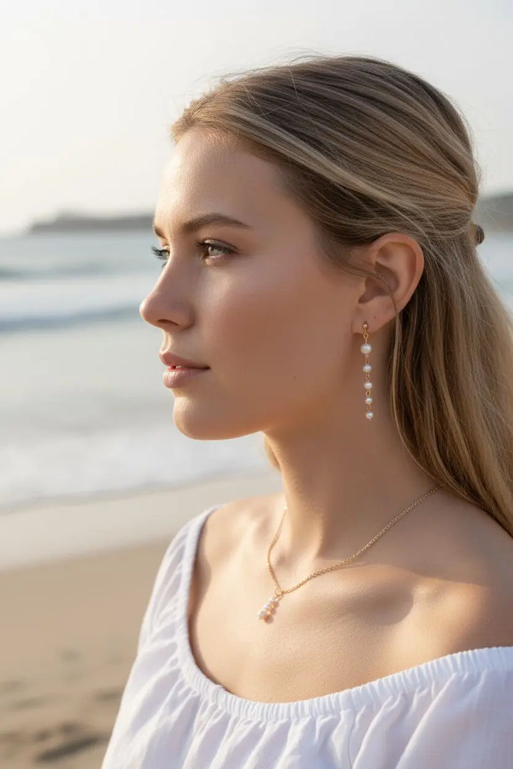 Pendantes d'oreilles perles nacrées blanches-mariage.: Doré L'atelier du 6