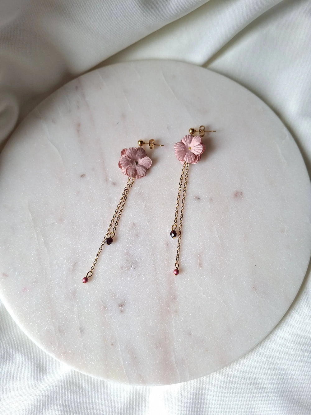 Pendantes fleurs vieux rose- bijoux mariage bohème. : Or L'atelier du 6
