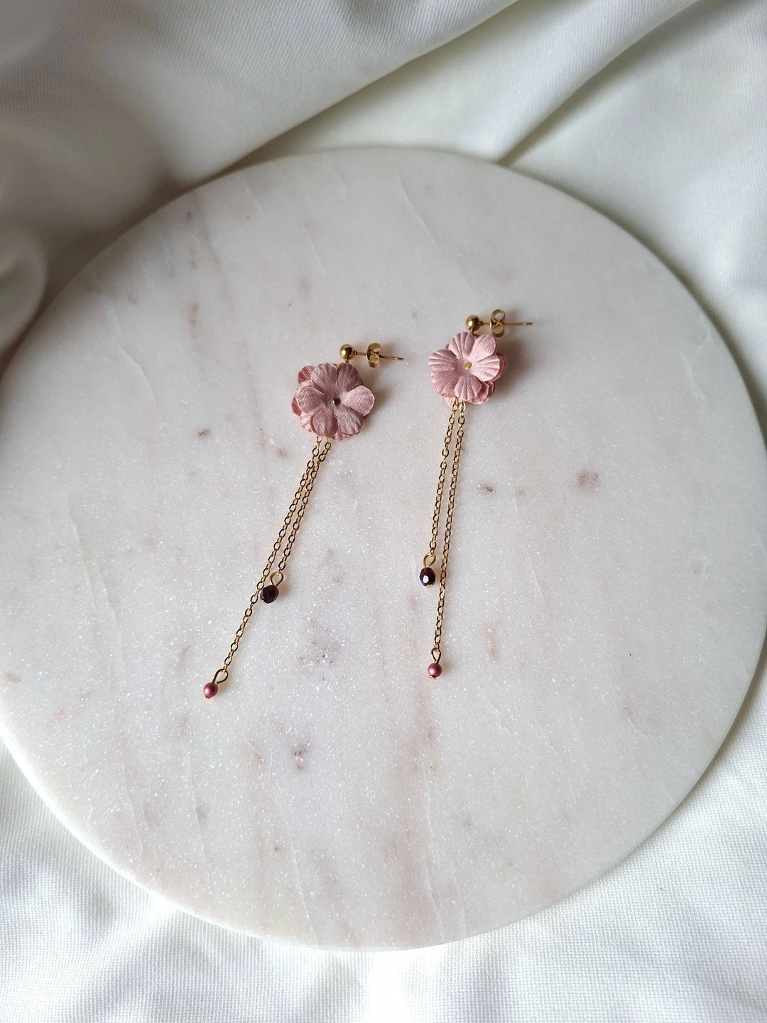 Pendantes fleurs vieux rose- bijoux mariage bohème. : Or L'atelier du 6
