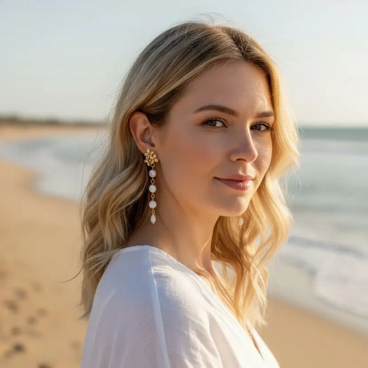 Pendantes mariée- palets et gouttes en nacre naturelle. : Doré L'atelier du 6