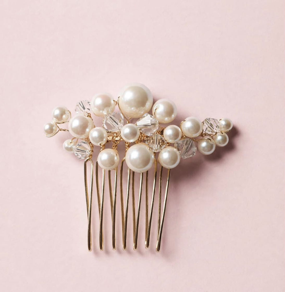 Petit peigne de mariée HC226446 – perles nacrées et cristaux Eglantine Créations