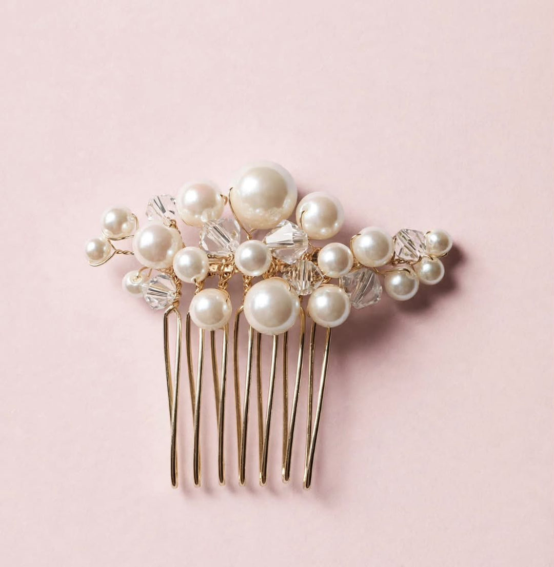 Petit peigne de mariée HC226446 – perles nacrées et cristaux Eglantine Créations