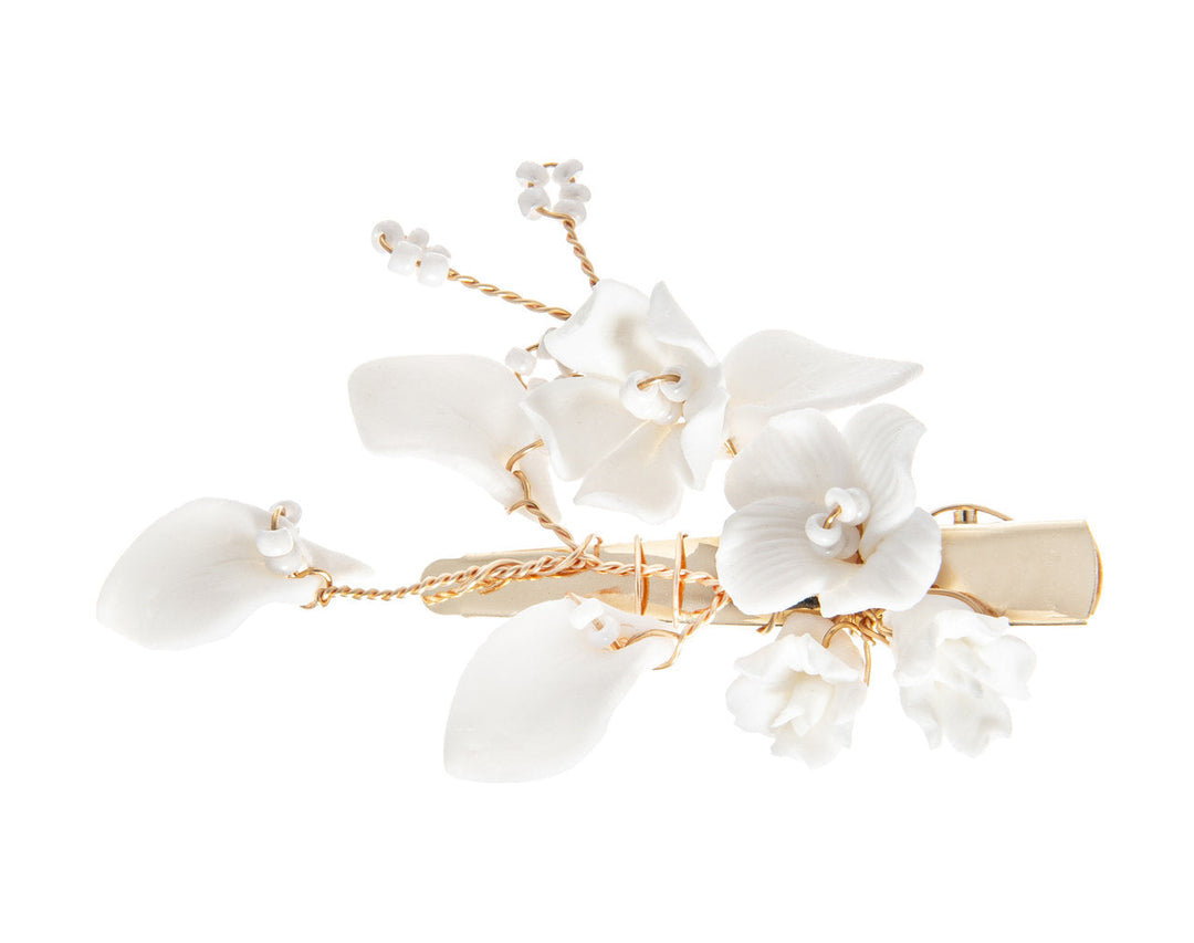Pince de mariée HC1006 – fleurs blanches, dorée G.Westerleigh