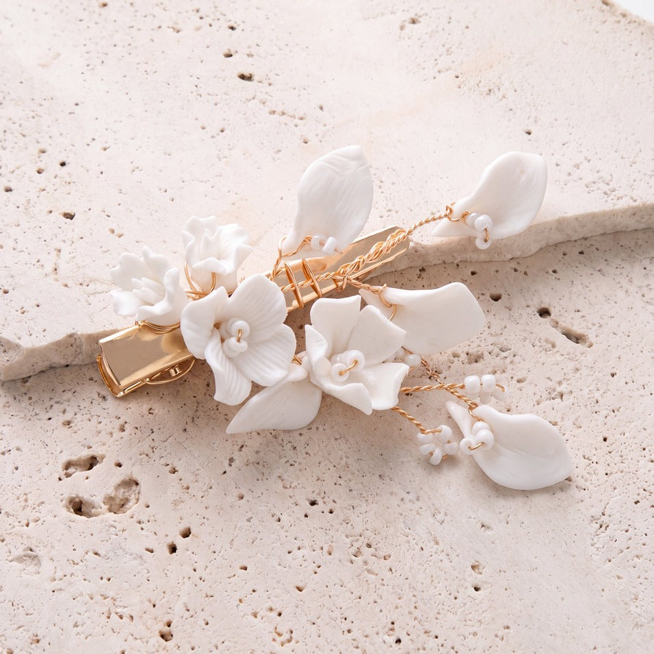 Pince de mariée HC1006 – fleurs blanches, dorée G.Westerleigh