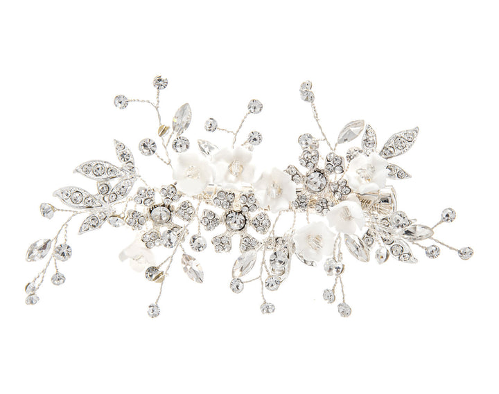 Peigne de mariée HC1028 – fleurs blanches et cristaux, argent G.Westerleigh