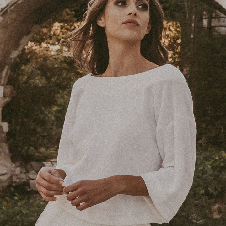 Pull de mariée Remi SW10 maille effet angora manches 3/4 Novias