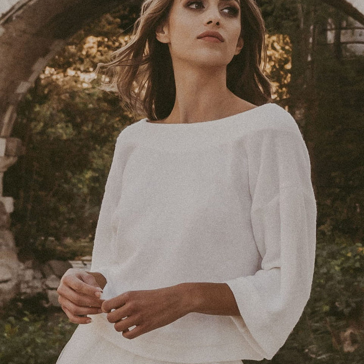 Pull de mariée Remi SW10 maille effet angora manches 3/4 Novias