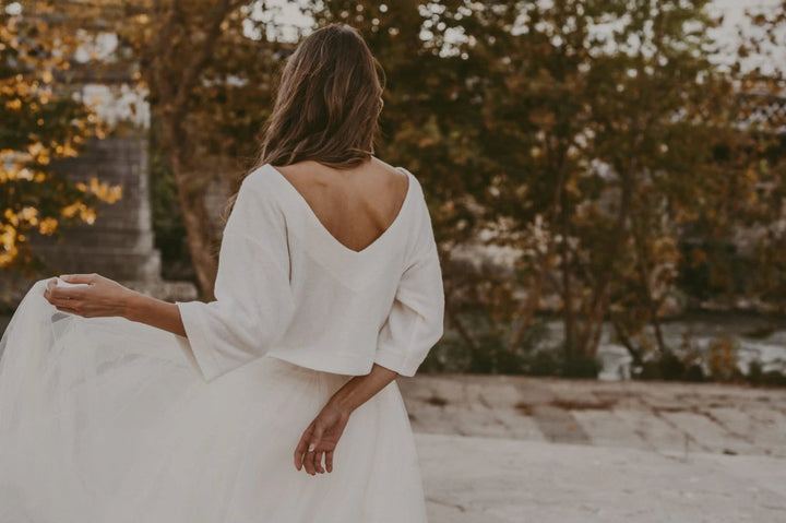 Pull de mariée Remi SW10 maille effet angora manches 3/4 Novias vue 3