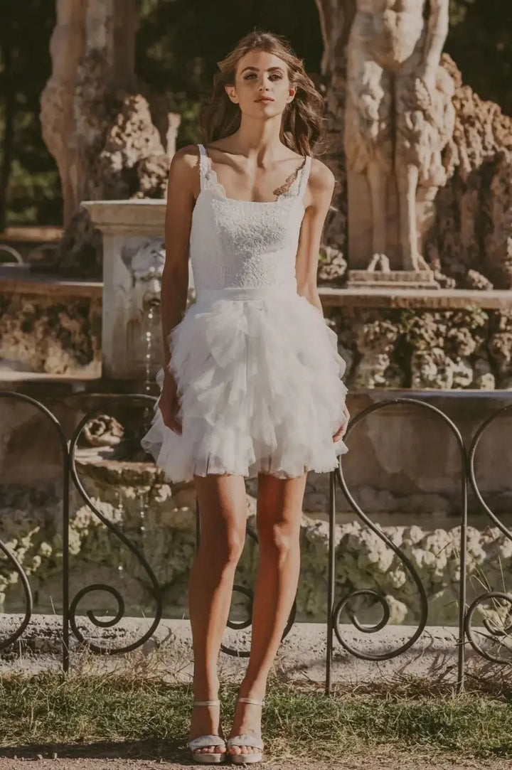 ROSALIA – JUPE COURTE MARIÉE TULLE À VOLANTS – SD47 Novias