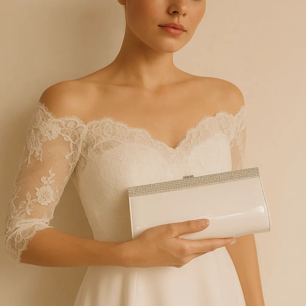 SAC DE MARIAGE iVOIRE EN CUIR ET STRASS LENA White Lady