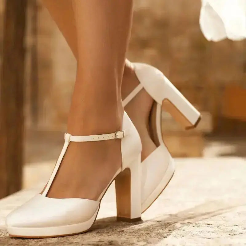 Salomé mariée compensées en satin ivoire talon 9,5 cm – Mas