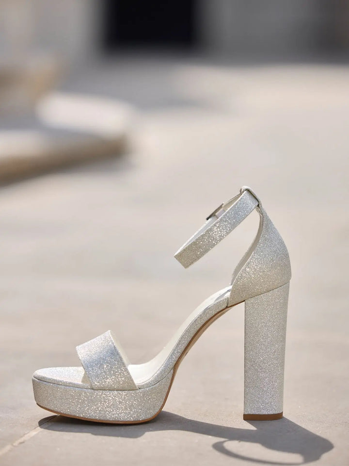 SANDALES DE MARIÉE VIVA – TALON LARGE 12 CM AVEC PLATEAU ET PAILLETTES AVALIA