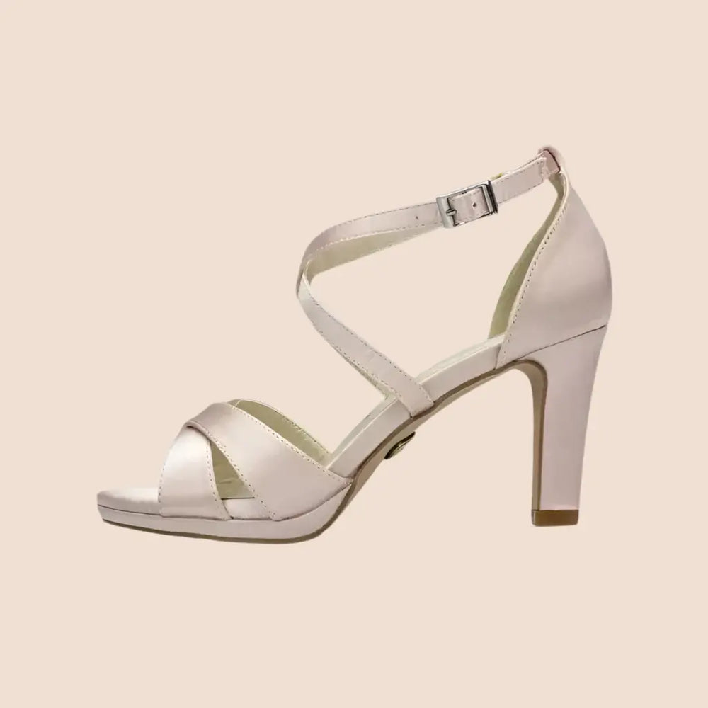 SANDALES SATIN ROSE BLUSH COMPENSÉES DIEPPE White Lady